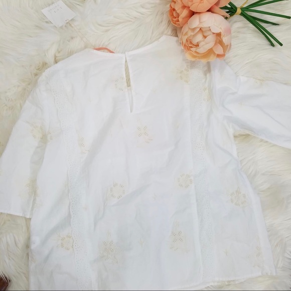 NWT Zara White Eyelet And Embroidered Blouse - Picture 6 of 6